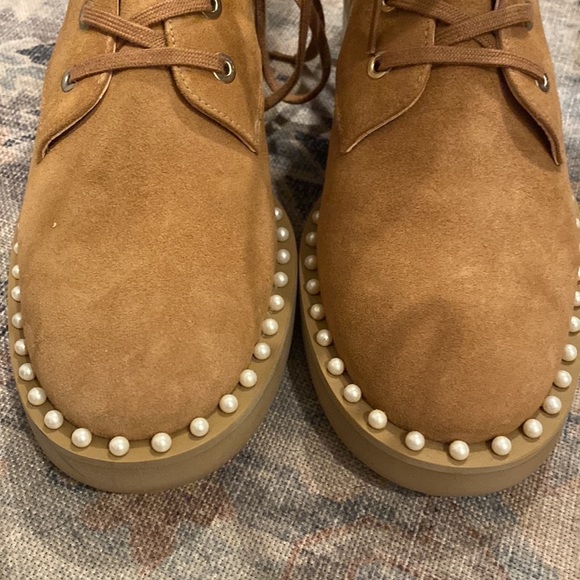 Stuart Weitzman Chelsea Brown Suede Pearl Combat Hiking Boots - Picture 8 of 12